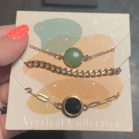 Vertical Collective 3 Gold-Plated Chain Bracelets Layering Set - Picture 3 of 4